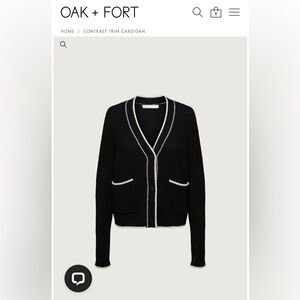 OAK + FORT Contrast Trim Cardigan Piping Light Knit Sweater Top in Black / Cream